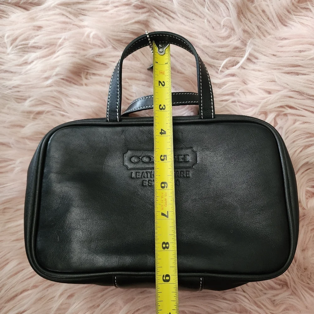 Coach travel toiletry bag black leather tan silver hardware Vintage